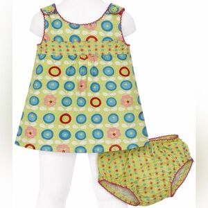Boboli Baby Girl Dress & Bloomer Set Green Print 1M European Baby Brand NWT